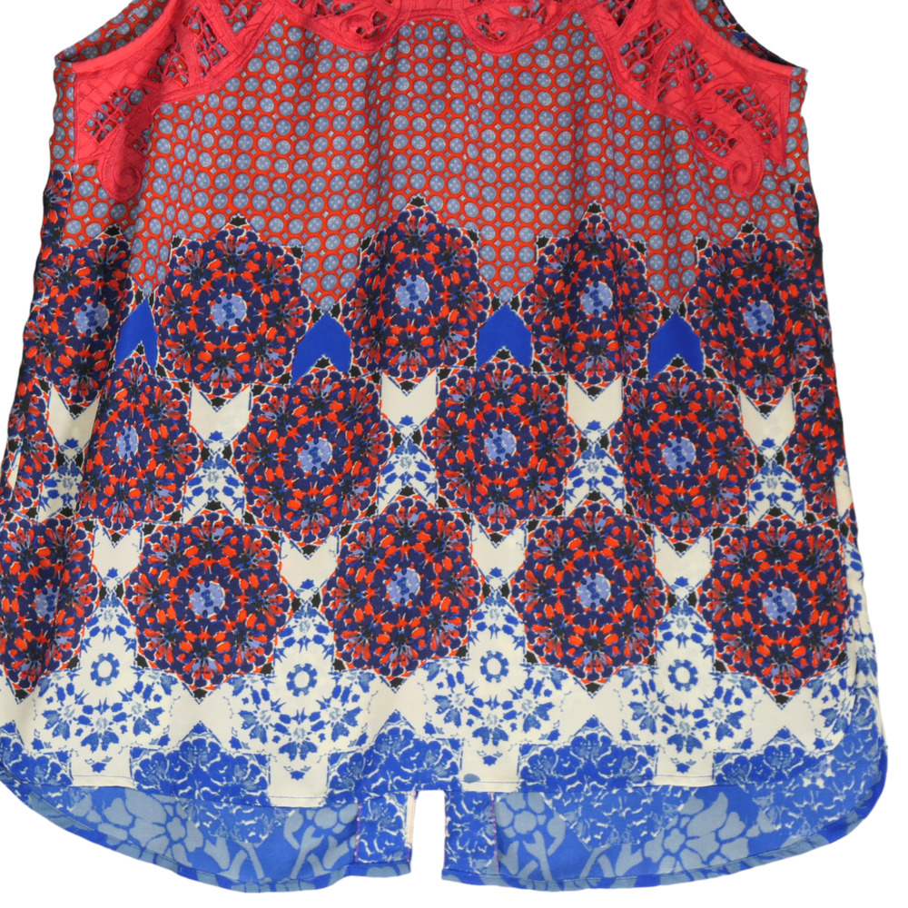 Daniel Rainn Blouse Womens Meduim Red White Blue Button Back Lace Detail Boho - Picture 4 of 13